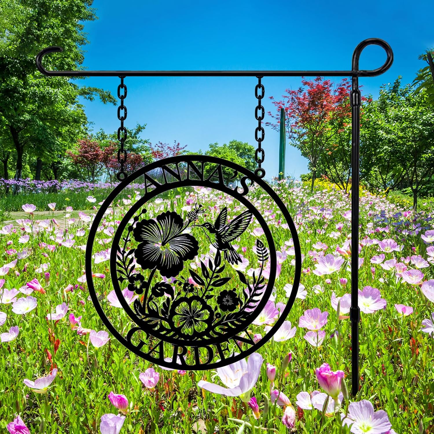 Personalized Metal Garden Sign with Name, Custom Flower Decor for Outdoor Spaces-MetalsignX