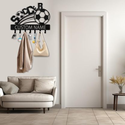 Personalized Key Holder Wall Mount, Soccer Theme Key Holder for Wall-MetalsignX