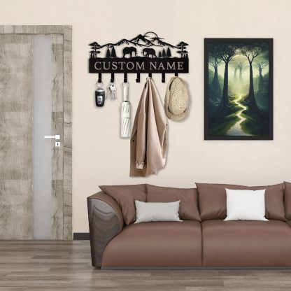 Personalized Polar Deer & Bear Key Holder on Wall | Wall-Mounted Key Organizer Rack-MetalsignX