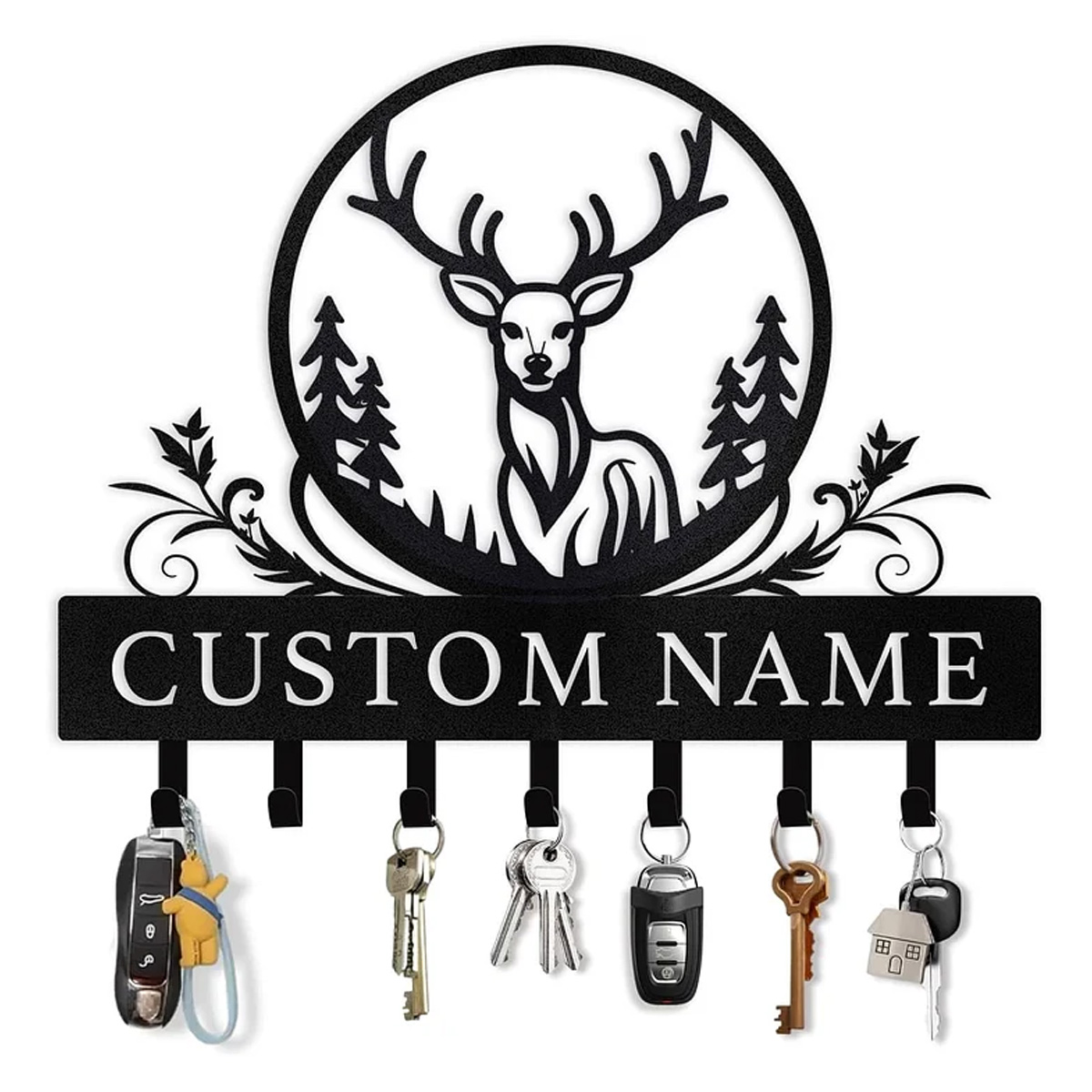 Personalized Polar Deer Key Holder, Custom Name  Key Rack  | Functional Home Decor-MetalsignX