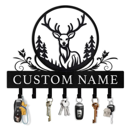 Personalized Polar Deer Key Holder, Custom Name  Key Rack  | Functional Home Decor-MetalsignX