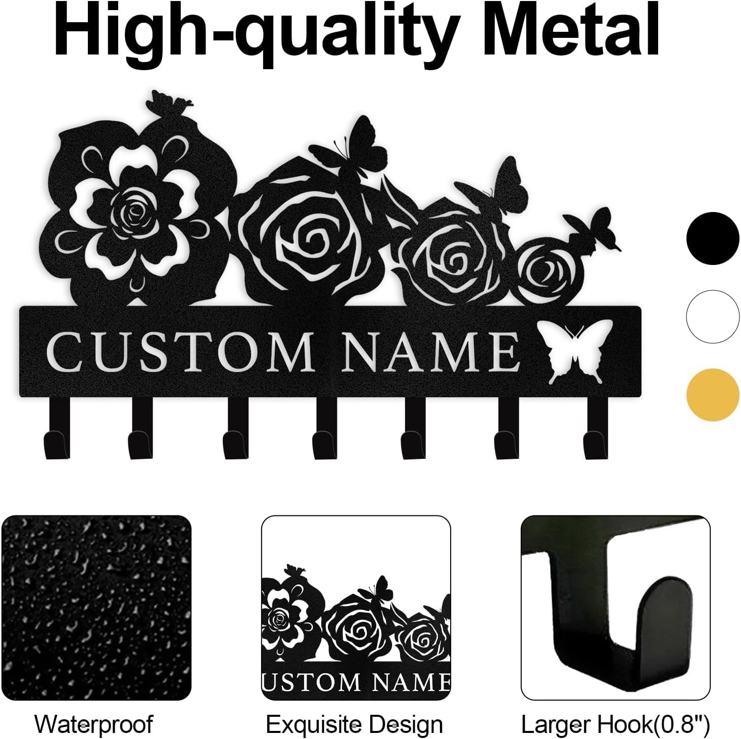 Butterfly & Flowers Metal Key Holder ， Elegant Wall Decor & Organization-MetalsignX