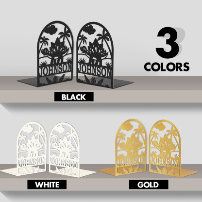 Personalized Name Book Ends Metal, Heavy Duty Bookends for Shelves Decorative, Dinosaur Non-Slip Book Stopper, Modern Bookshelf Decor for Home Office Desk, Gifts for Readers Color08