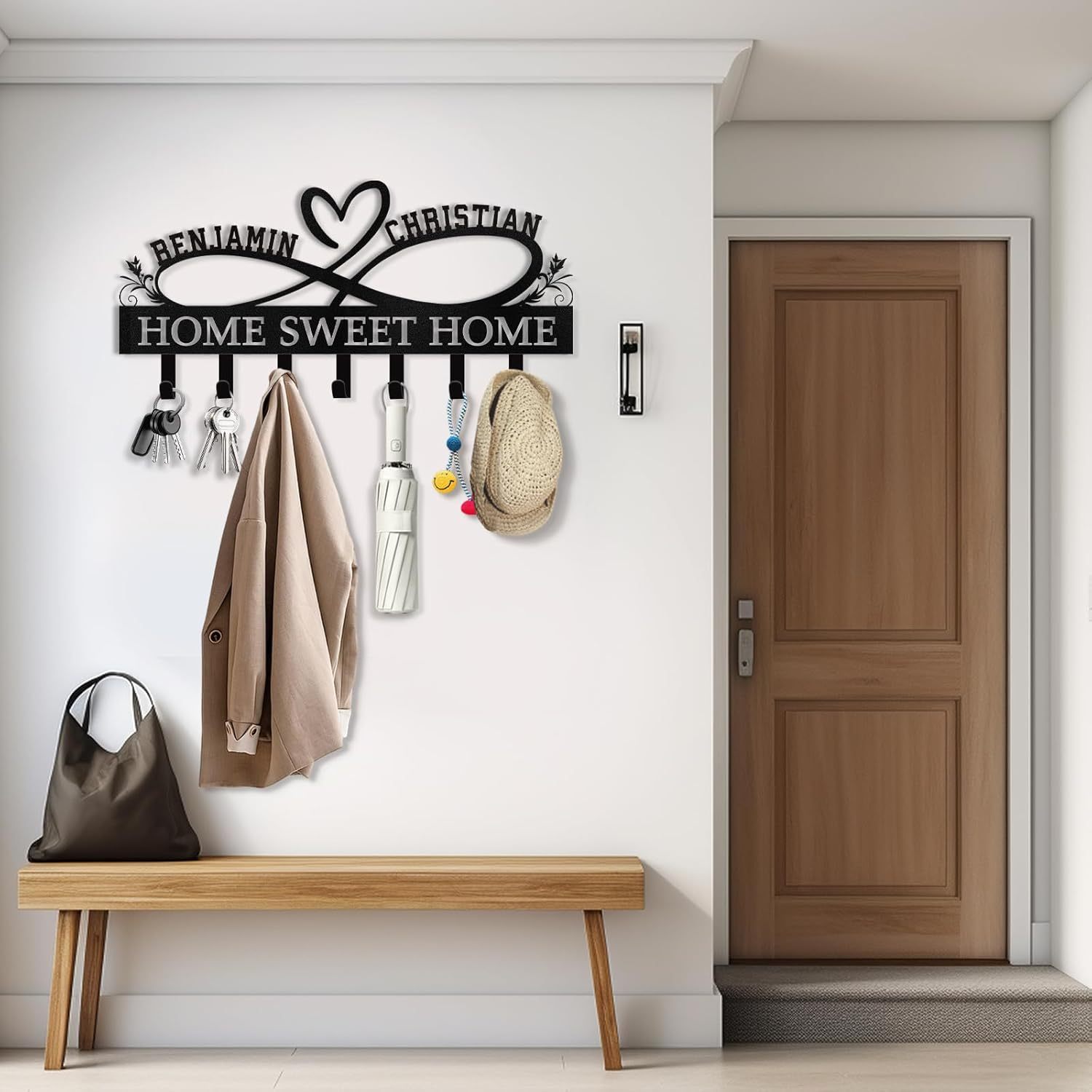 Custom Name Metal Key Holder Wall Mount, Organizer Rack for Home Entryway-MetalsignX