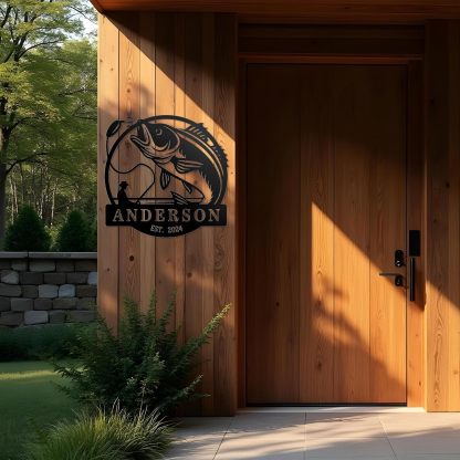 Personalized Largemouth Bass Metal Sign, Custom Fishing Last Name Sign for Home, Fish Family Signs Wall Decor-MetalsignX