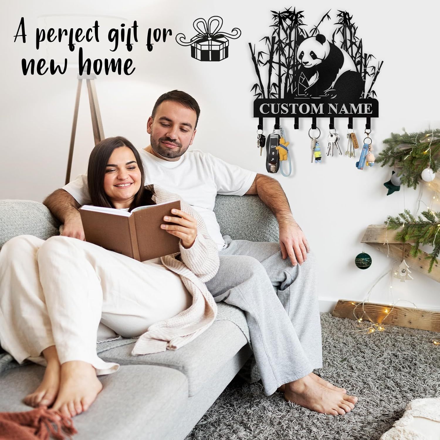 Personalized Metal Key Holder for Wall, Bamboo Panda Animal Key Hanger-MetalsignX