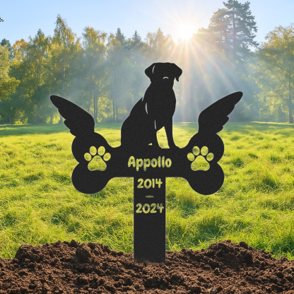Custom Labrador Angel Memorial Stake, Personalized Winged Dog Bone Grave Marker for Garden or Pet Burial Tribute