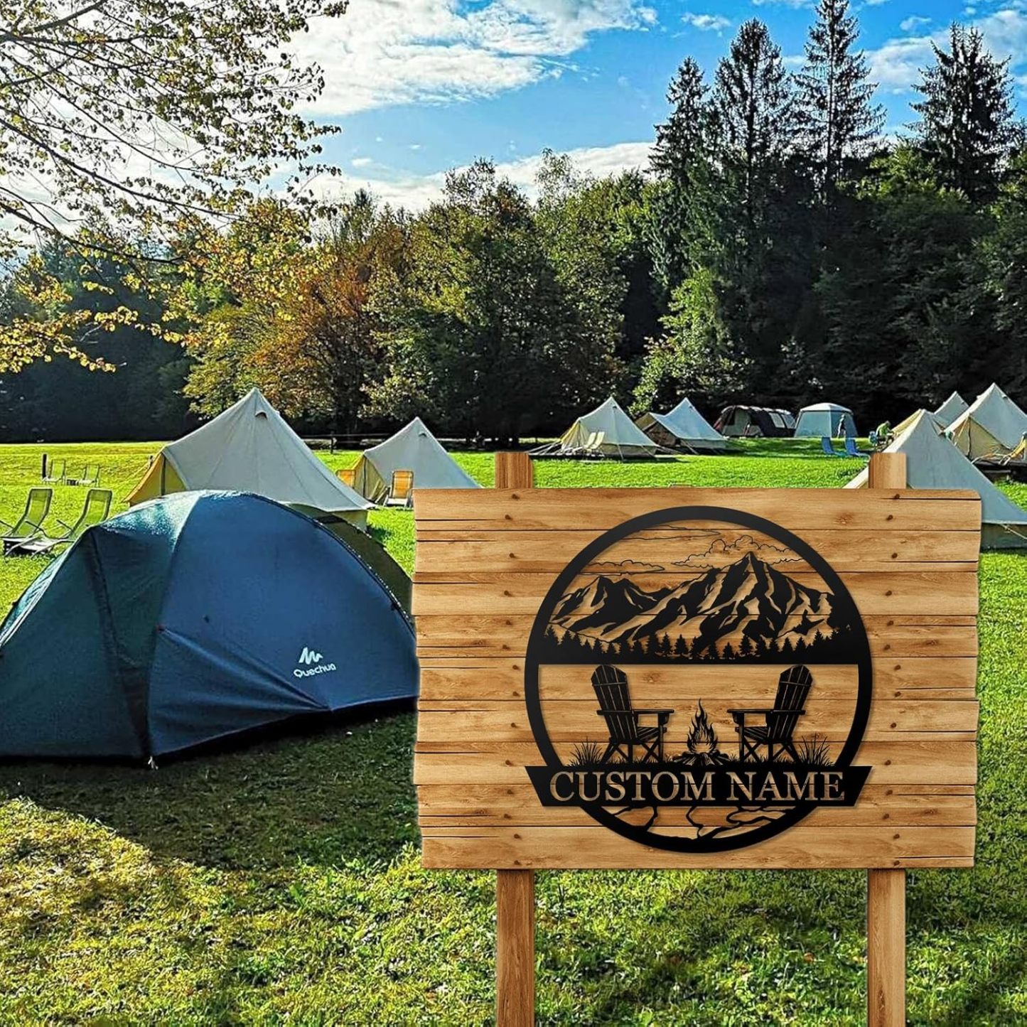 Rustic Campfire Metal Wall Decor , Mountain Scene for Outdoor & Indoor Spaces-MetalsignX