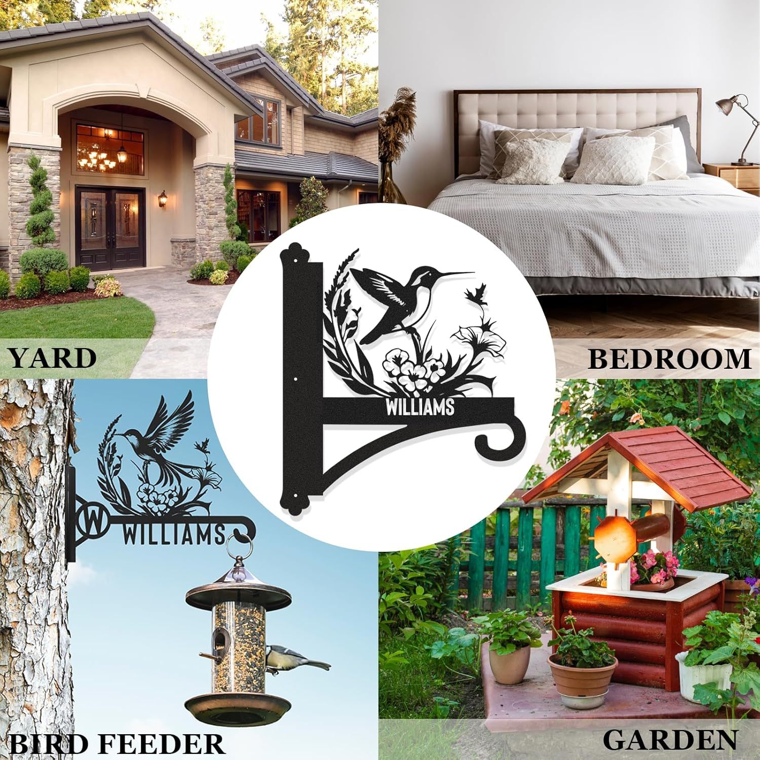 Personalized Iron Hanging Plant Bracket, Customizable Decorative Wall Plant Hanger Indoor Outdoor, Custom Name Bird Feeder Hook, Anti Rust Metal Hook for Wind Chimes Lantern