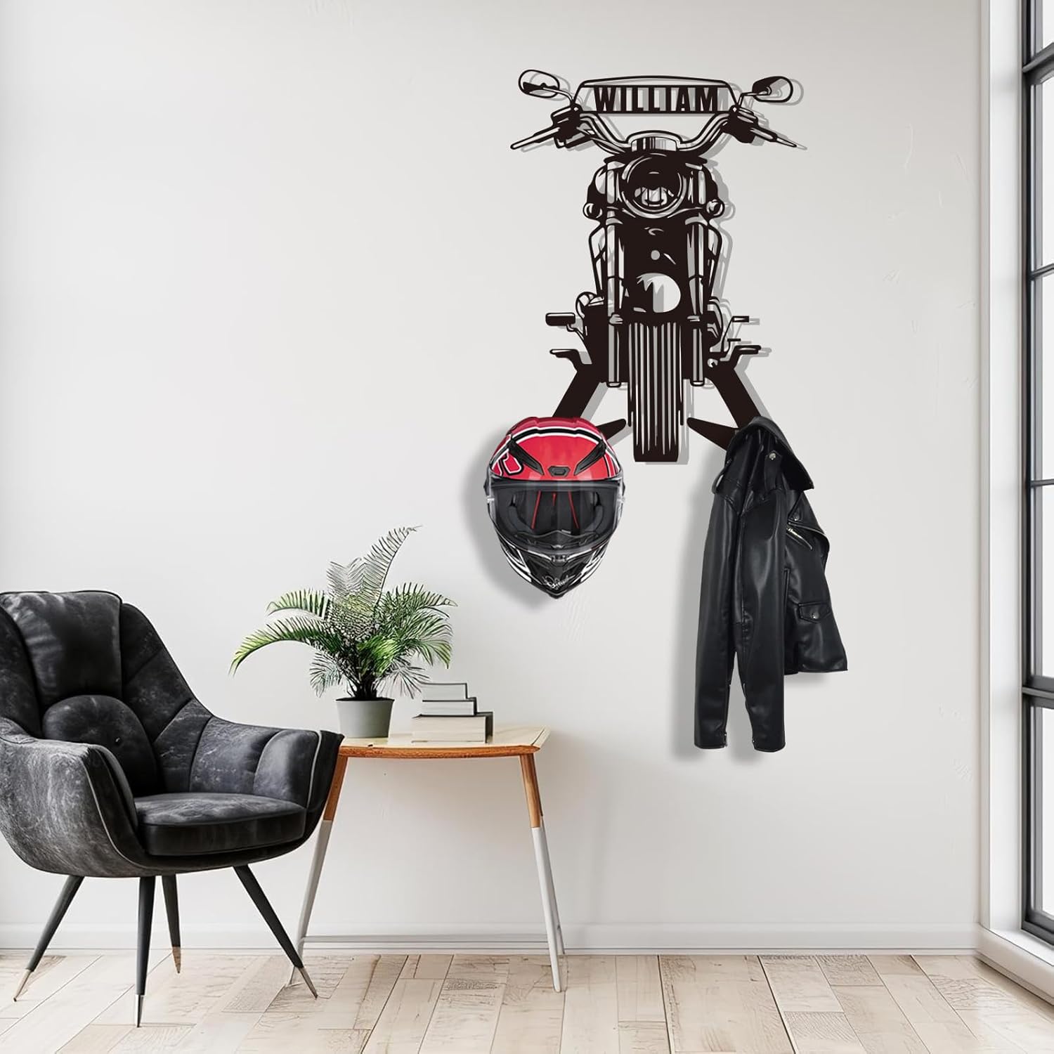 Custom Name Iron Helmet Hanger ,Durable Wall-Mounted Rack for Bikers-MetalsignX