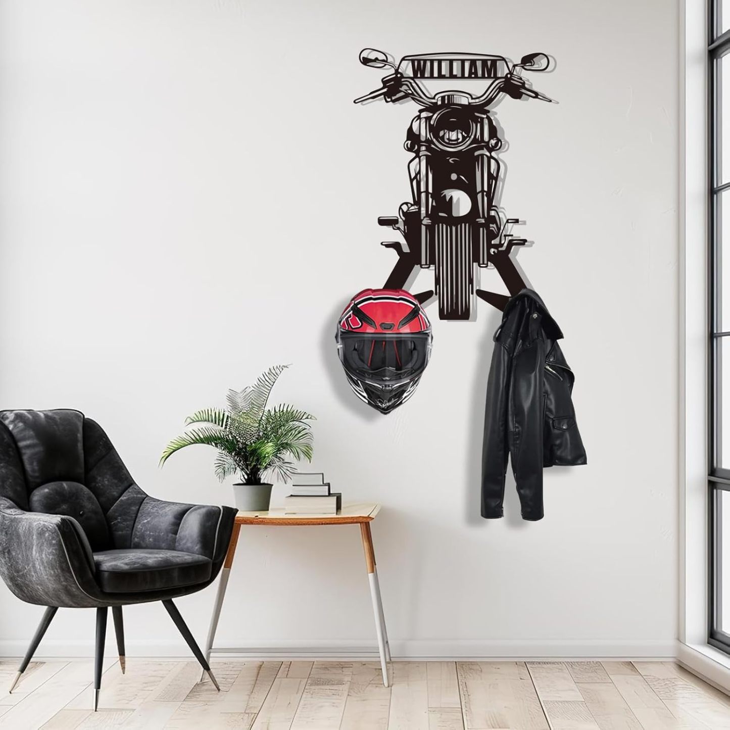 Custom Name Iron Helmet Hanger ,Durable Wall-Mounted Rack for Bikers-MetalsignX