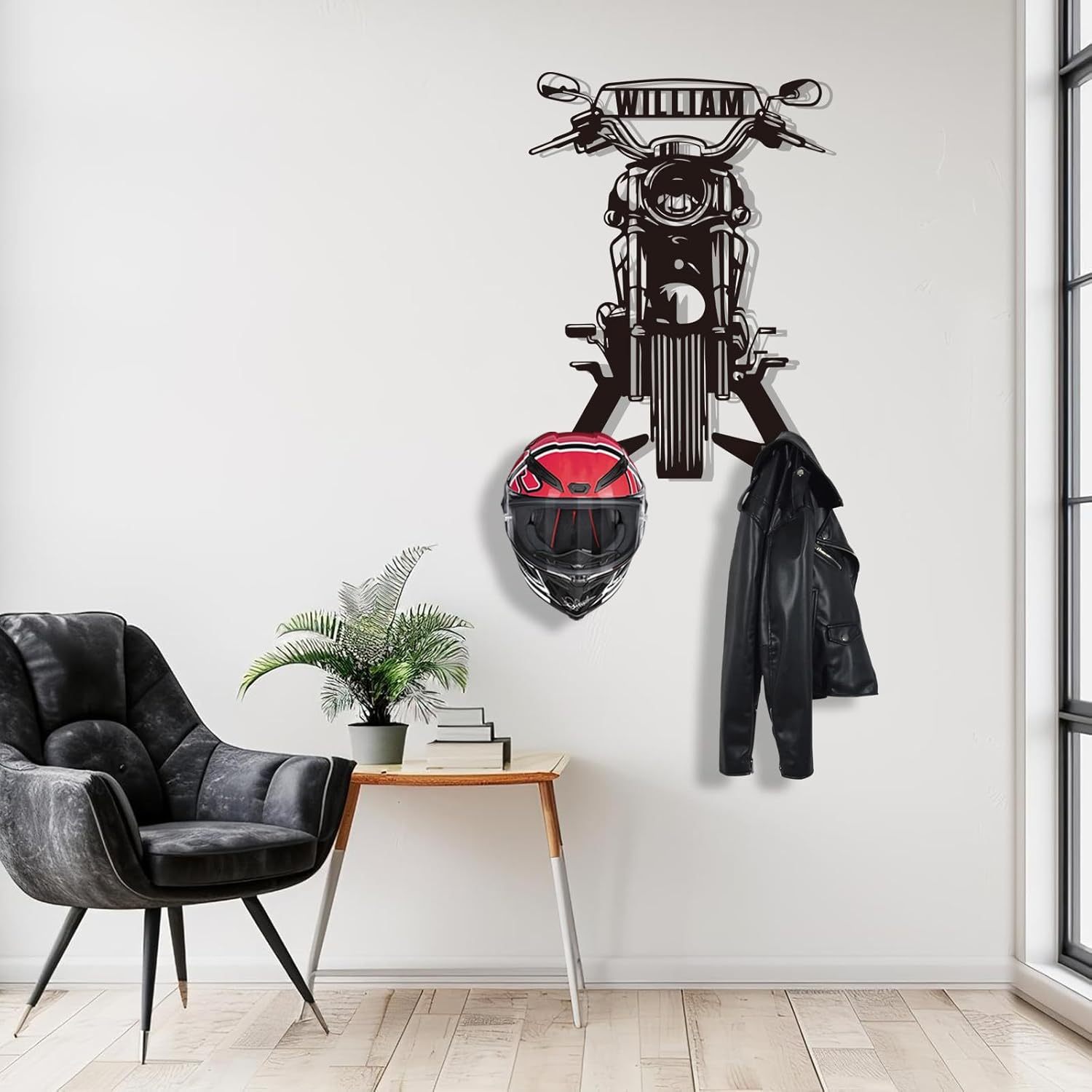 Custom Name Iron Helmet Hanger ,Durable Wall-Mounted Rack for Bikers-MetalsignX