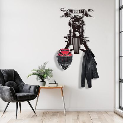 Custom Name Iron Helmet Hanger ,Durable Wall-Mounted Rack for Bikers-MetalsignX