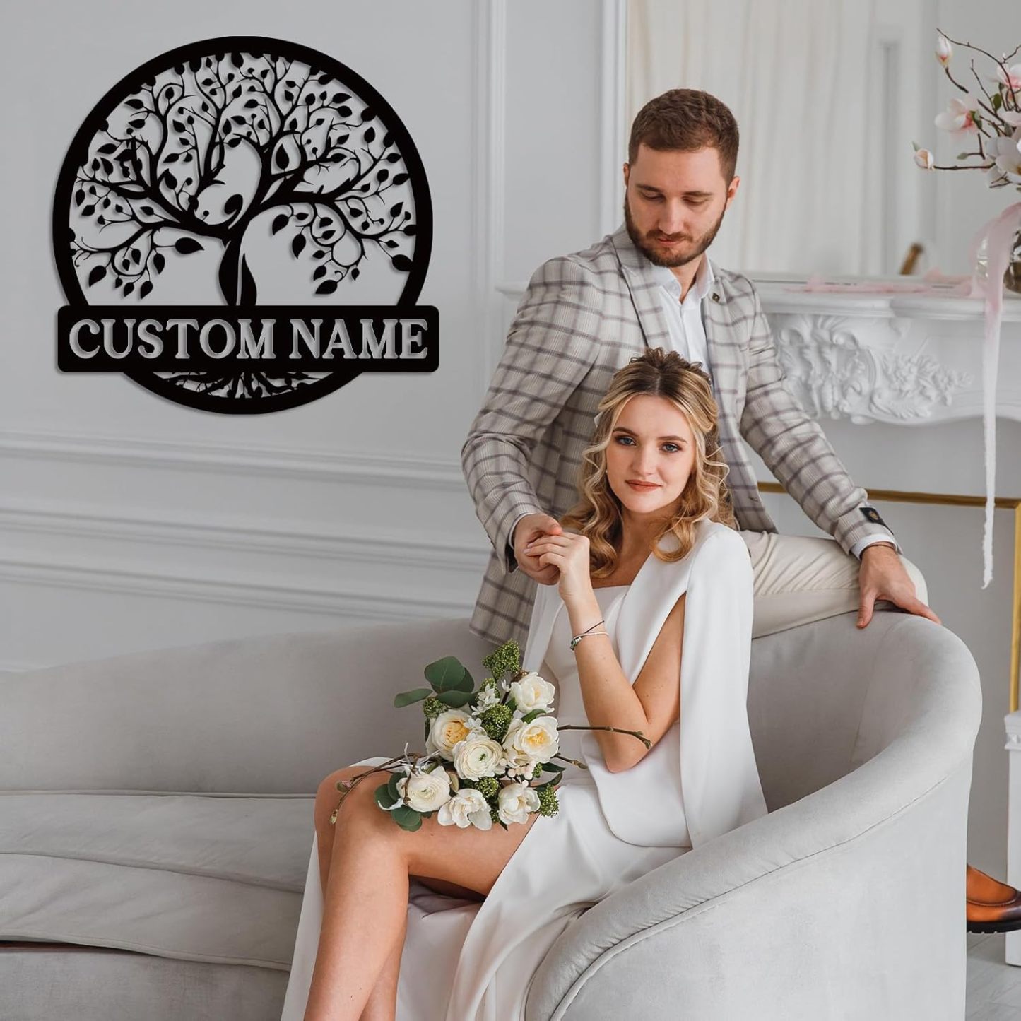 Personalized Metal Wall Art, Custom Tree of Life & Monogram Yard Sign, Last Name Garden Family Sign & Wedding Gift-MetalsignX