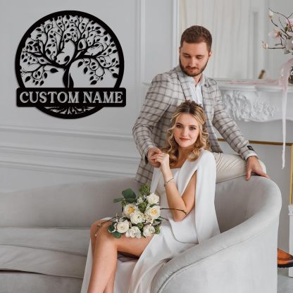 Personalized Metal Wall Art, Custom Tree of Life & Monogram Yard Sign, Last Name Garden Family Sign & Wedding Gift-MetalsignX