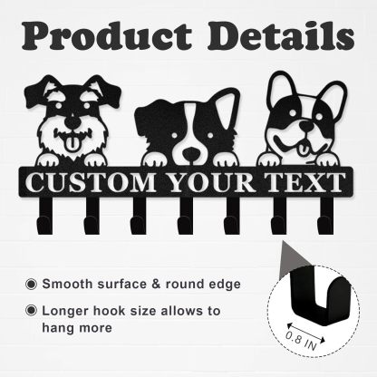Custom Name Dog Hooks for Wall, Personalized Dog Leash Holder for Wall-MetalsignX