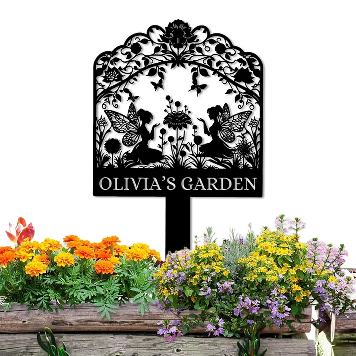 Whimsical Fairy Garden Sign ,Handmade Metal Stake for Flower Beds & Yards-MetalsignX