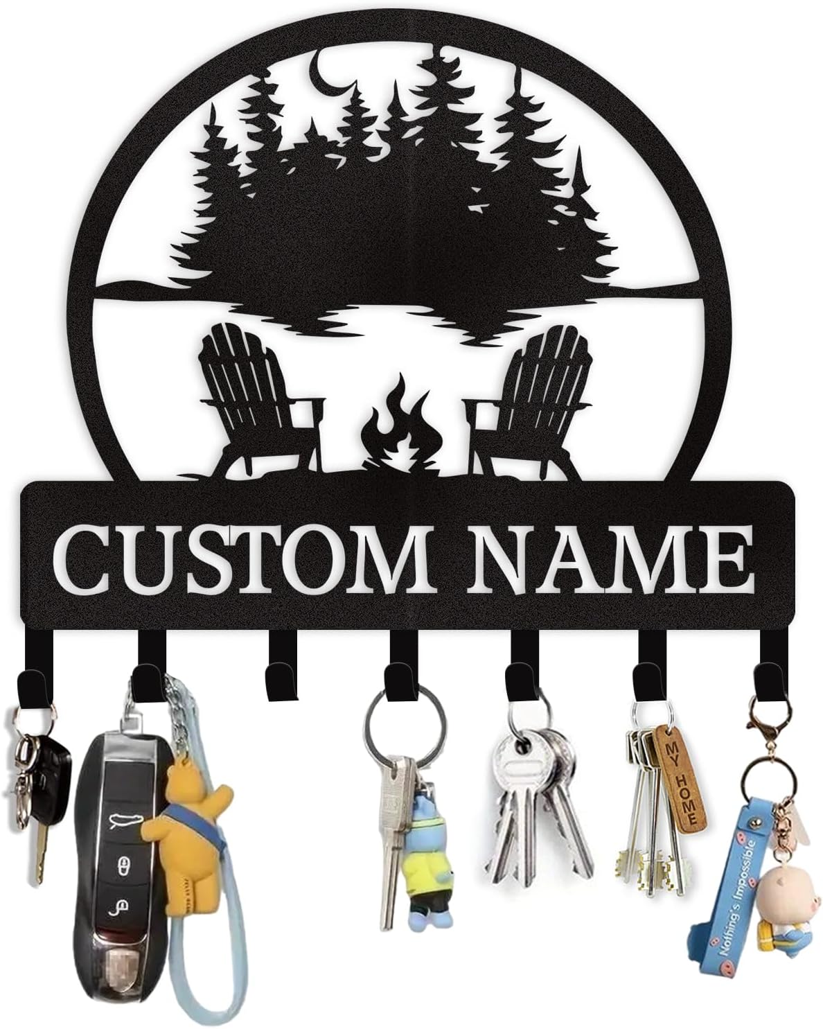 Personalized Key Holder for Wall, Custom Metal Deer Cabin Key Hooks wi