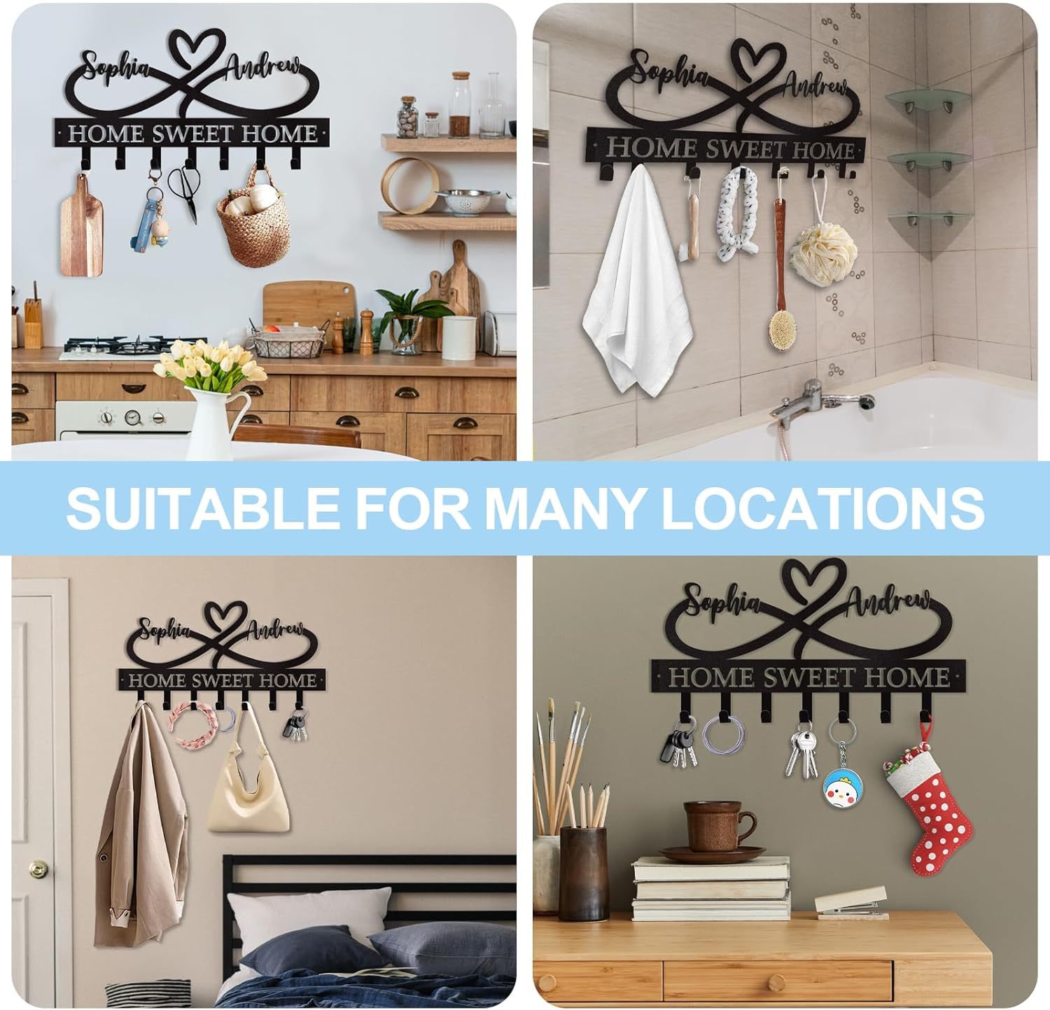 Personalized Key Holder Wall Mounted, Custom Couple's Name Metal Key Holder for Wall-MetalsignX