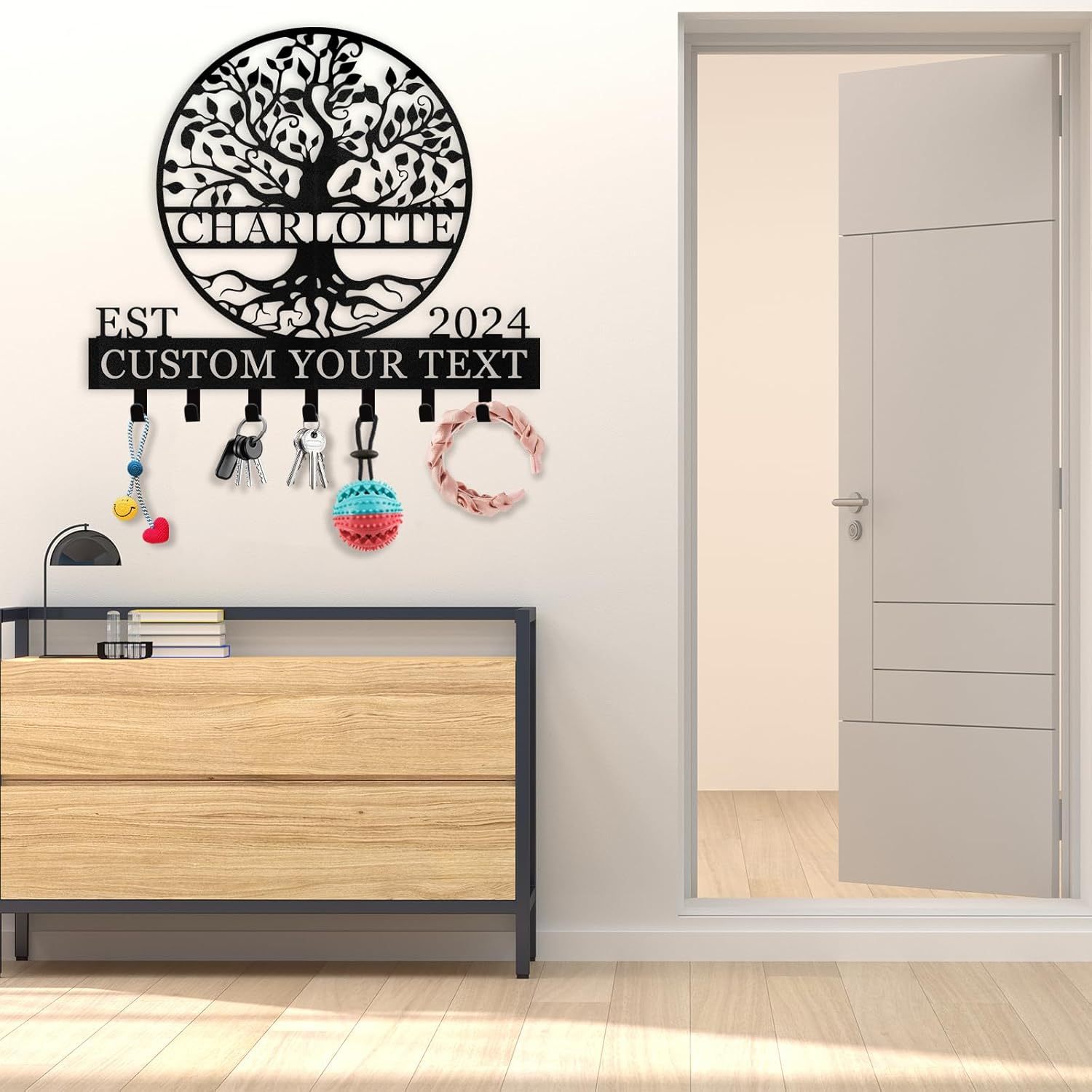 Personalized Key Holder Wall Mount, Custom Name Tree of Life Key Holder for Wall-MetalsignX
