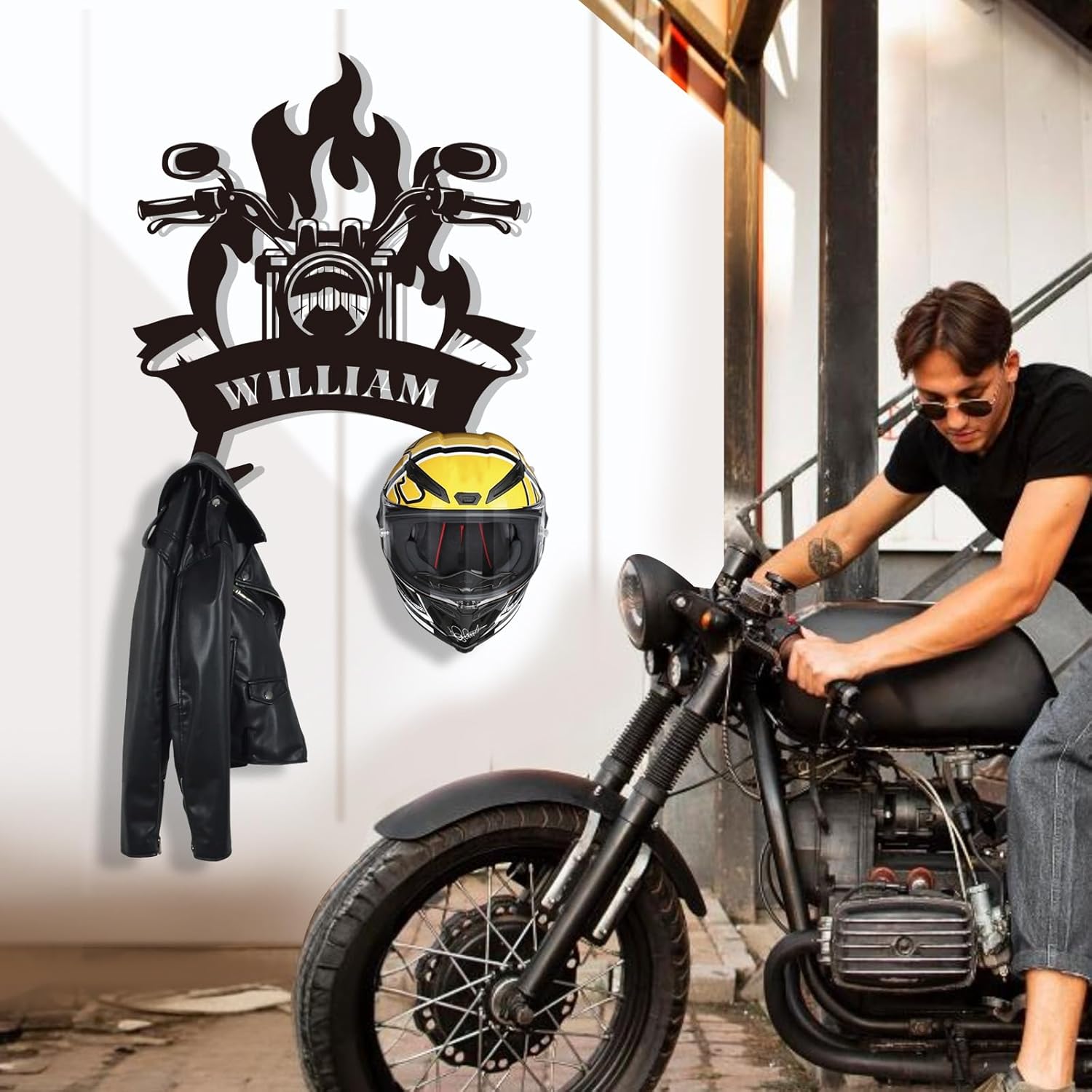 Custom Motorcycle Gear Organizer & Display, Heavy, Duty Metal Helmet Rack-MetalsignX