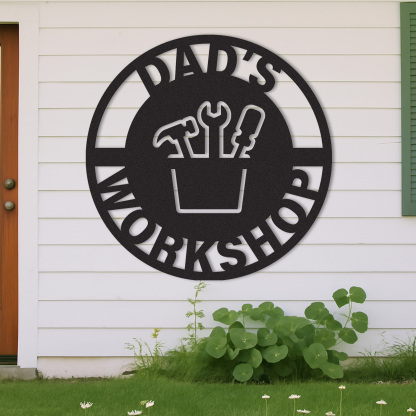 Personalized Dad’s Workshop Metal Sign, Custom Garage Tool Decor, Father’s Day Gift, Rustic Wall Art for His Shed or Tool Area