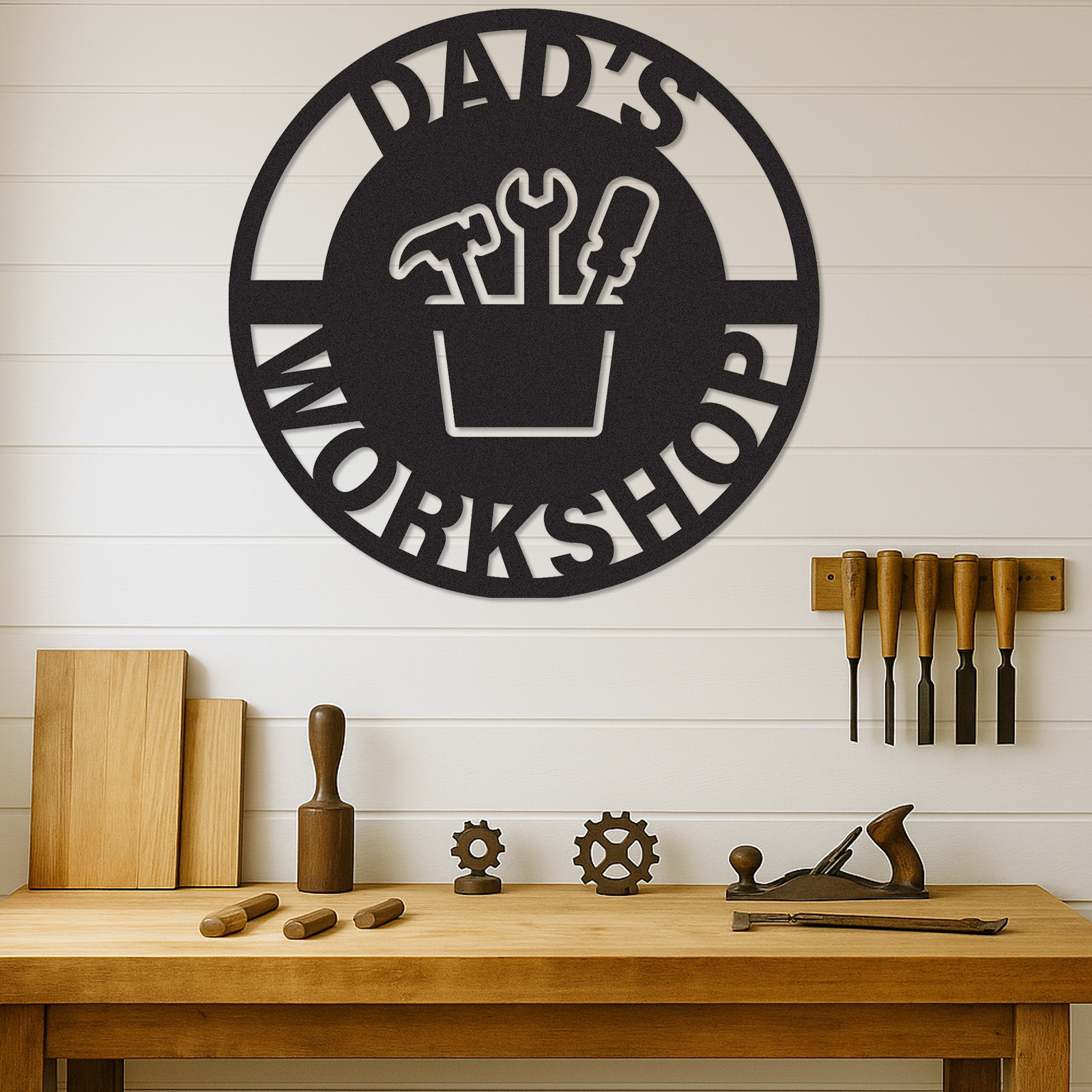 Personalized Dad’s Workshop Metal Sign, Custom Garage Tool Decor, Father’s Day Gift, Rustic Wall Art for His Shed or Tool Area