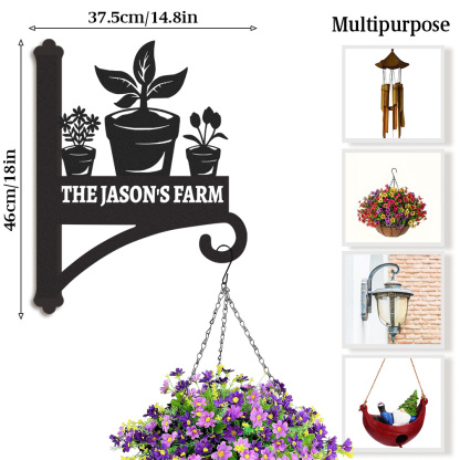 Custom Plant Pot Wall Hanger, Personalized Farmhouse Metal Bracket with Name, Rustic Garden Plant Hanger Hook for Pots Bird Feeders Wind Chimes