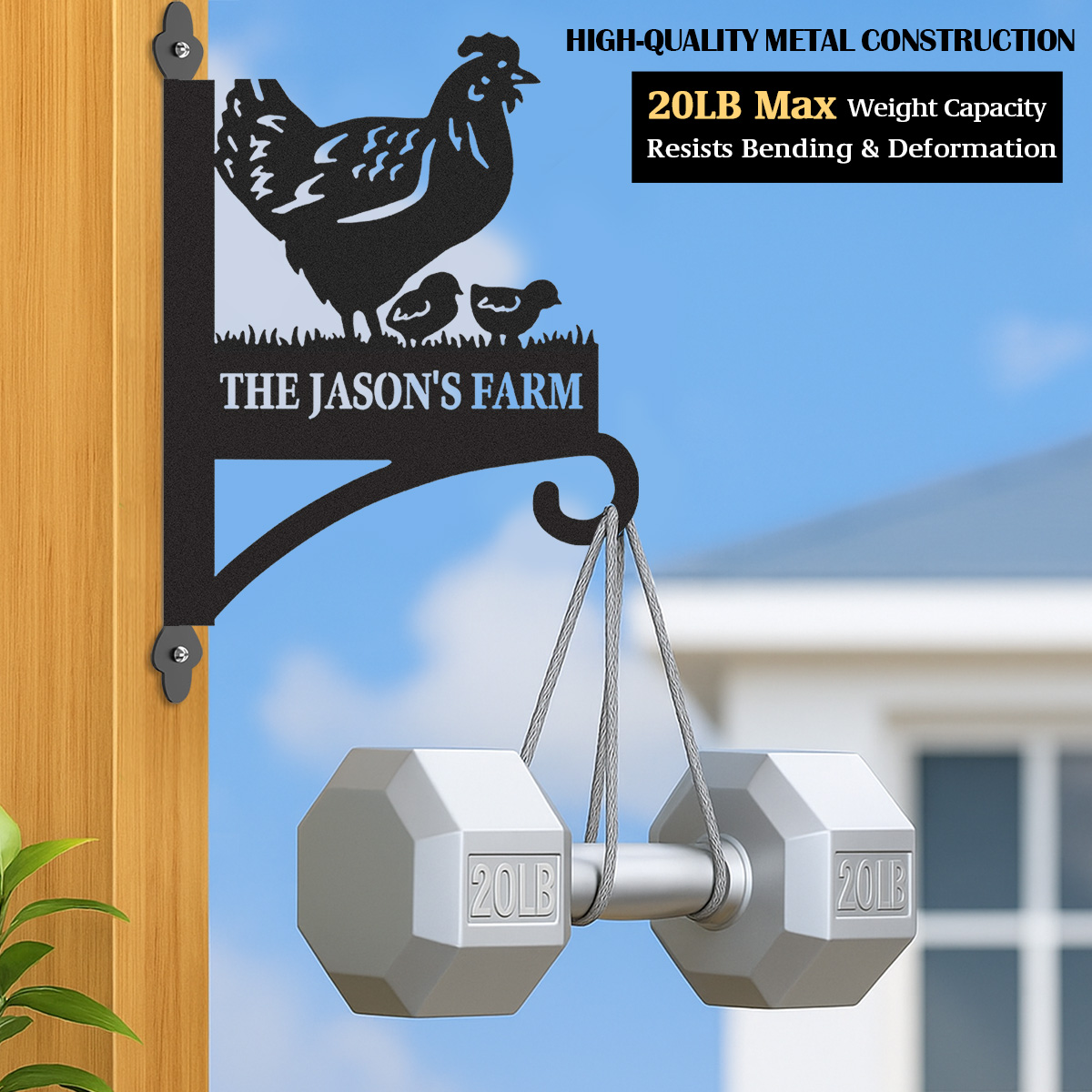 Custom Chicken Family Plant Hanger, Personalized Metal Wall Hook Sign with Hen and Chicks, Rustic Farmhouse Decor for Garden or Chicken Coop