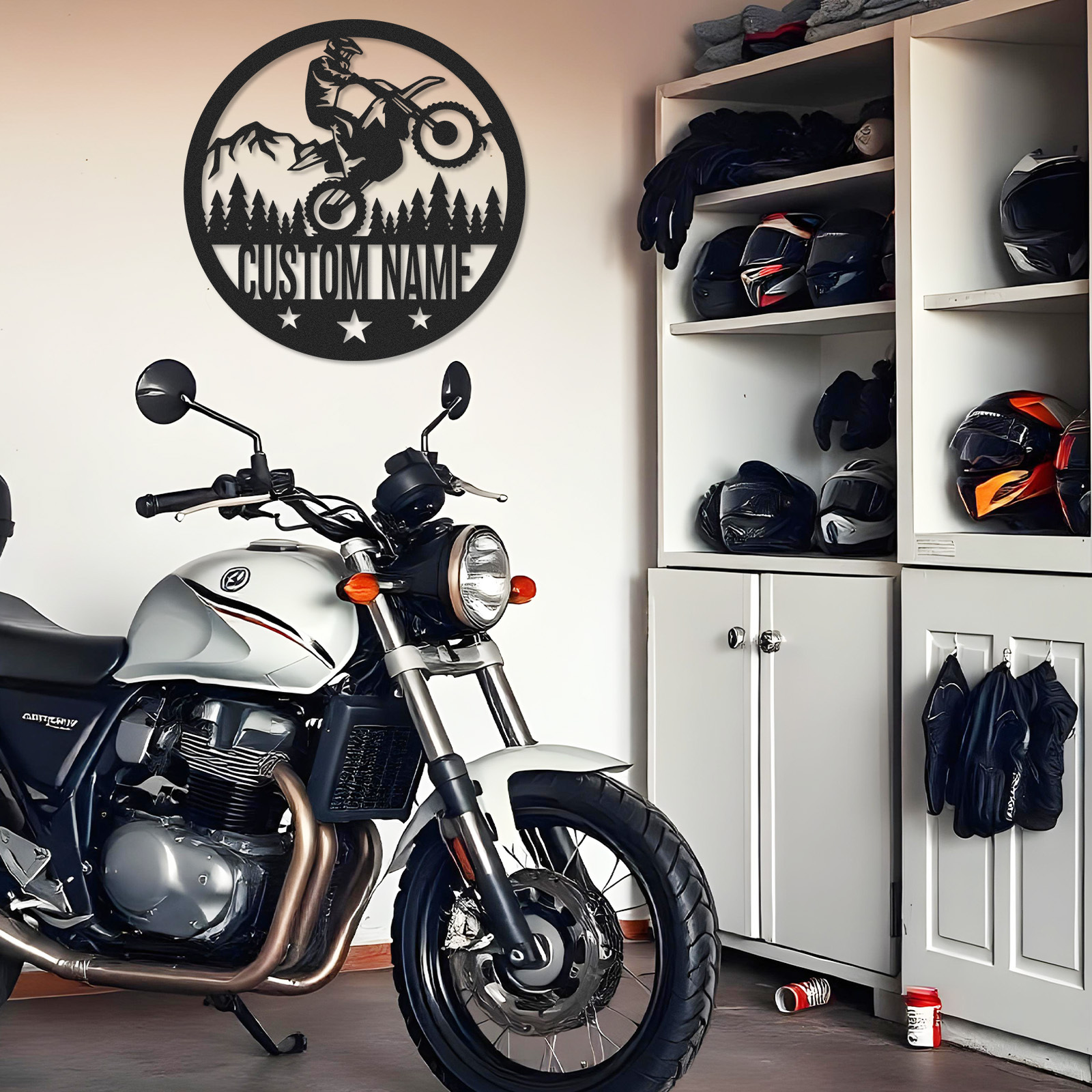 Custom Dirt Bike Forest Metal Sign, Personalized Round Wall Art for Off-Road Rider, Mountain Motorcycle Decor, Garage or Man Cave Gift for Bikers