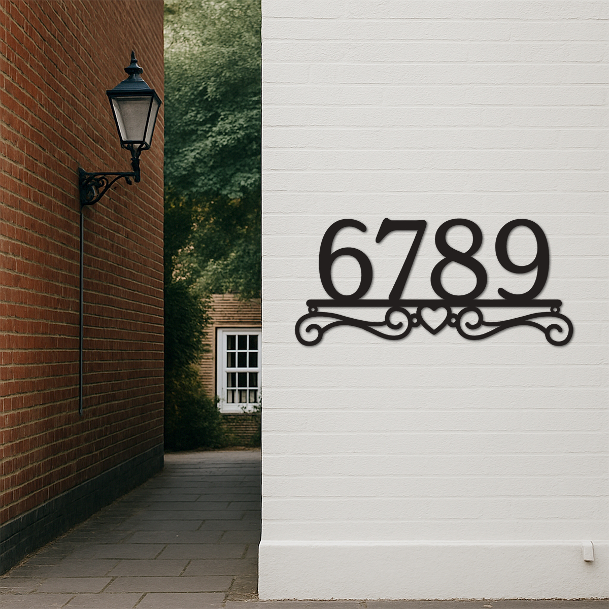 Heart Scroll Metal Address Sign, Custom Powder-Coated House Number Plaque, Personalized Outdoor Metal Address Sign