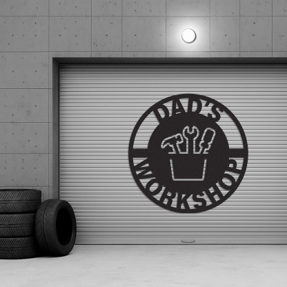 Personalized Dad’s Workshop Metal Sign, Custom Garage Tool Decor, Father’s Day Gift, Rustic Wall Art for His Shed or Tool Area