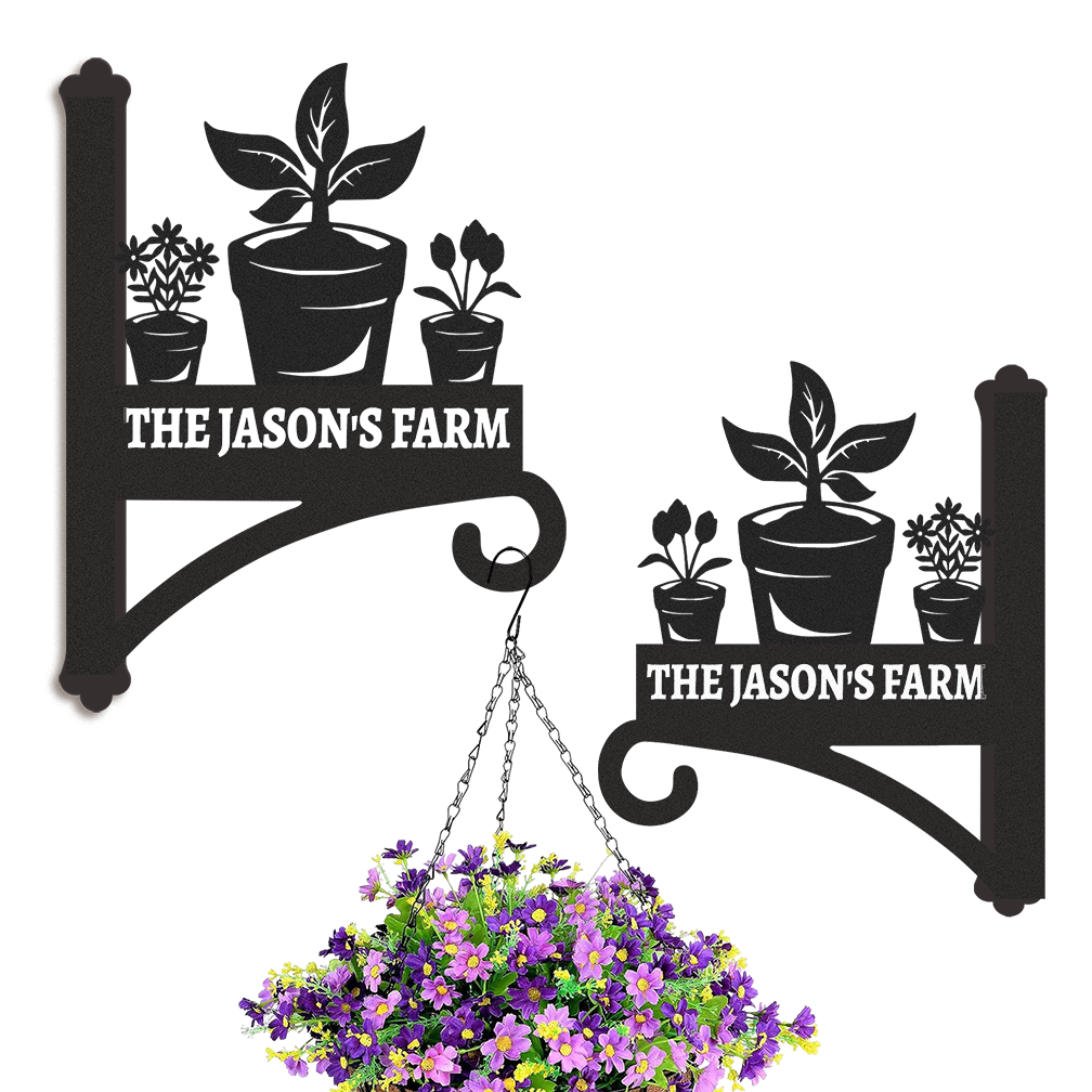 Custom Plant Pot Wall Hanger, Personalized Farmhouse Metal Bracket with Name, Rustic Garden Plant Hanger Hook for Pots Bird Feeders Wind Chimes