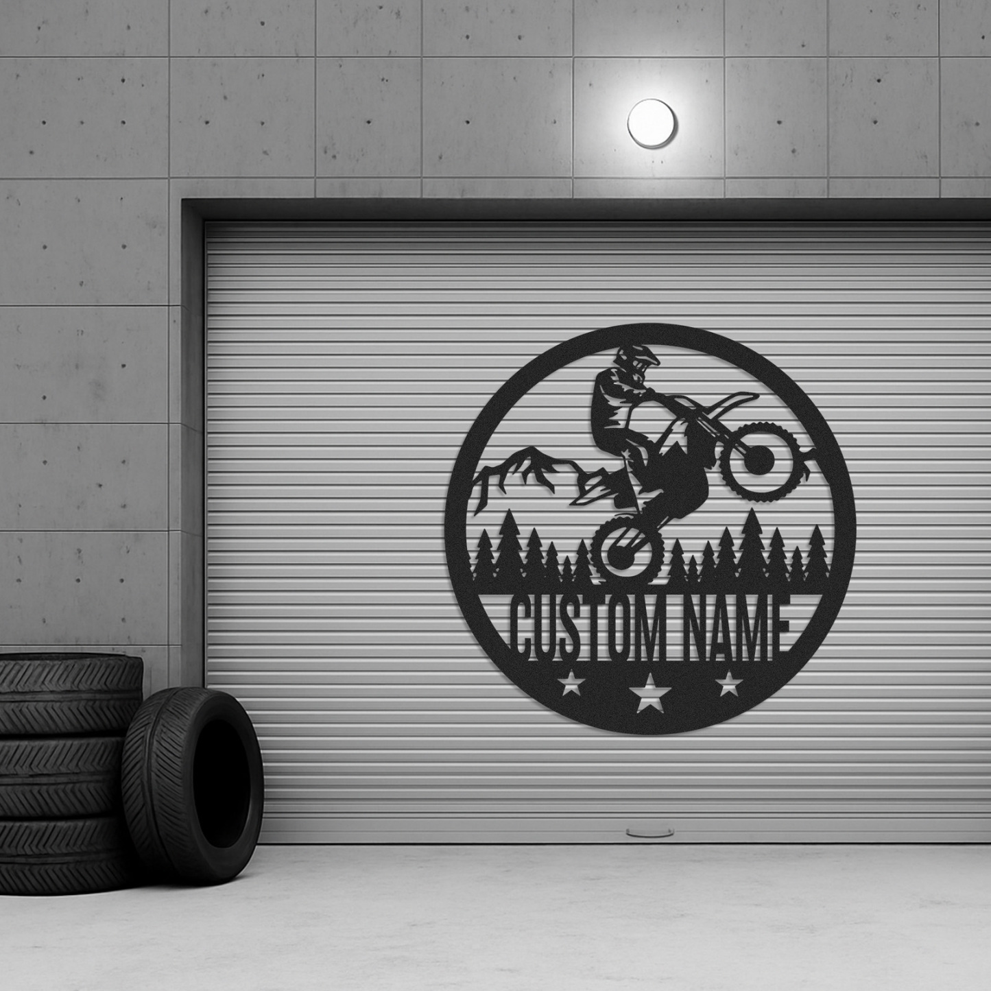 Custom Dirt Bike Forest Metal Sign, Personalized Round Wall Art for Off-Road Rider, Mountain Motorcycle Decor, Garage or Man Cave Gift for Bikers