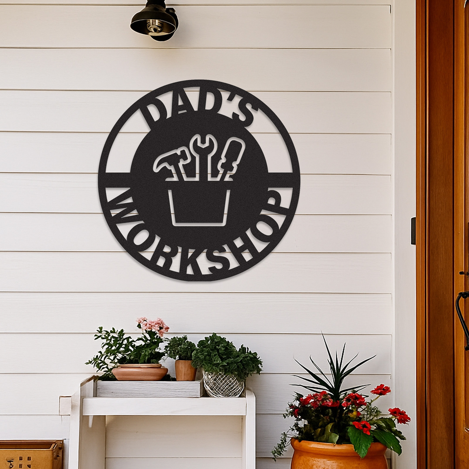 Personalized Dad’s Workshop Metal Sign, Custom Garage Tool Decor, Father’s Day Gift, Rustic Wall Art for His Shed or Tool Area