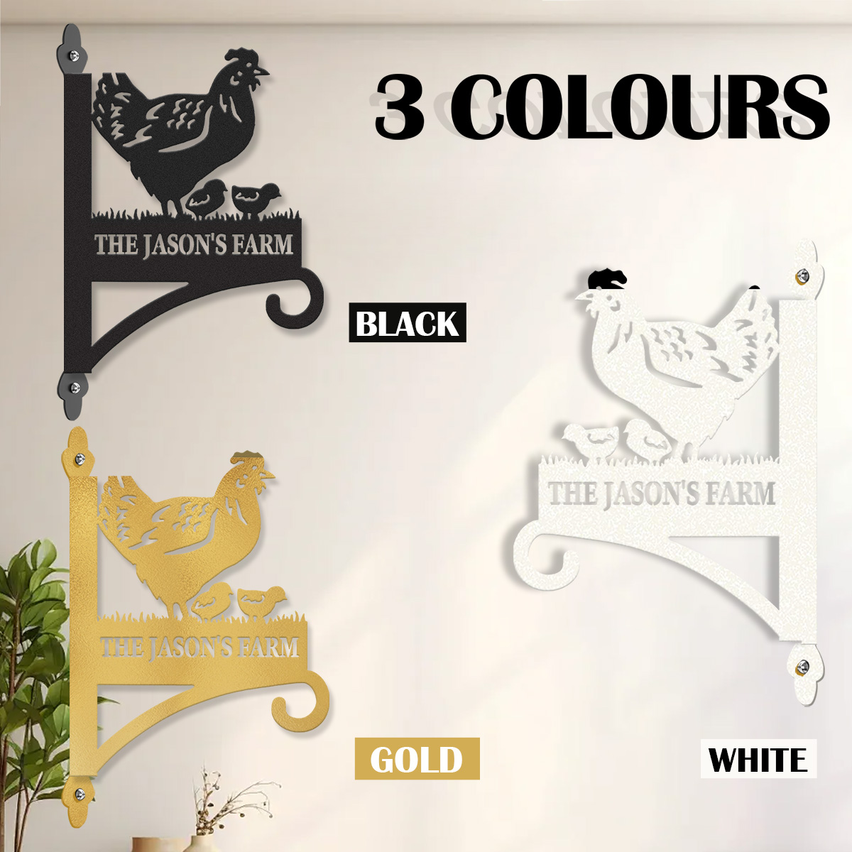 Custom Chicken Family Plant Hanger, Personalized Metal Wall Hook Sign with Hen and Chicks, Rustic Farmhouse Decor for Garden or Chicken Coop