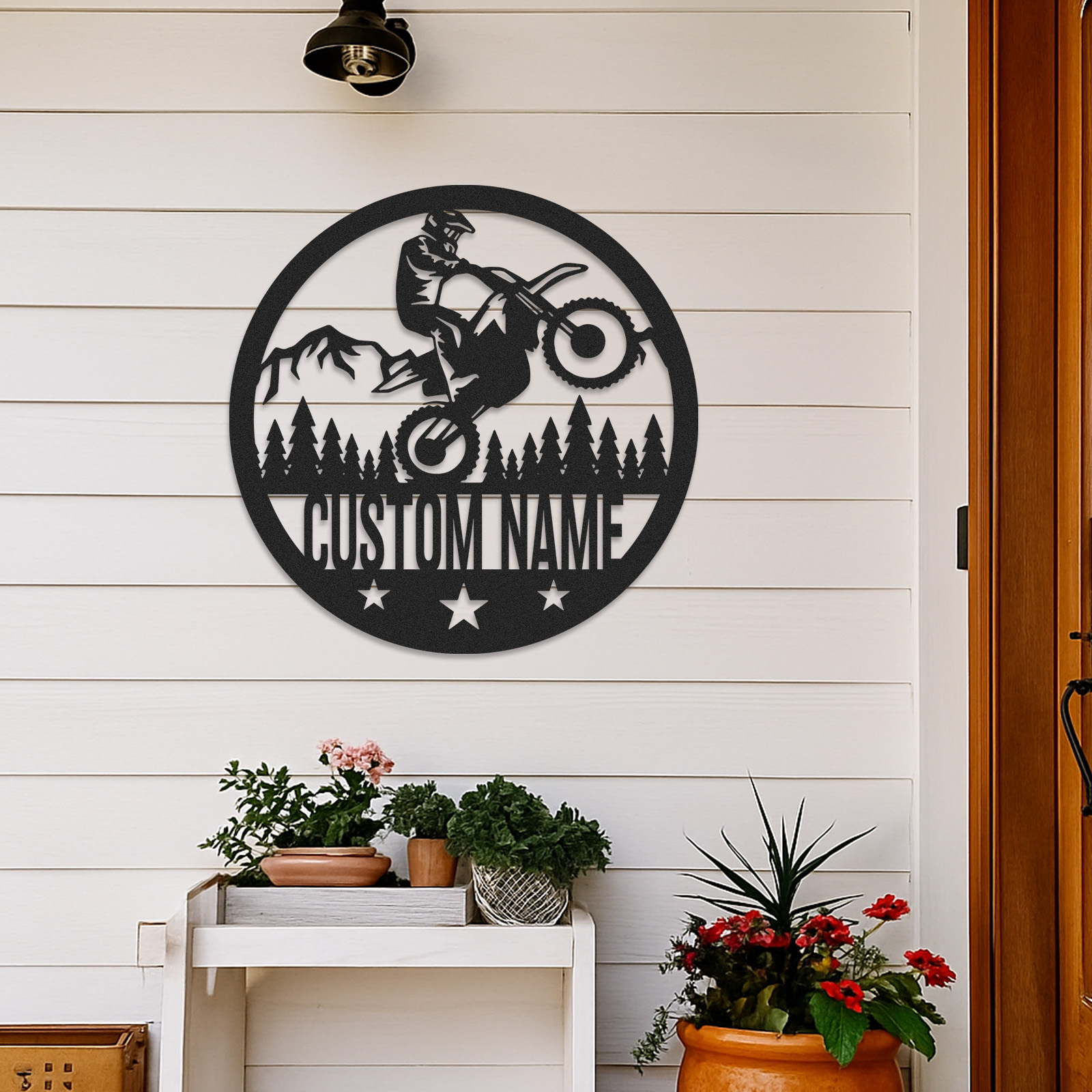 Custom Dirt Bike Forest Metal Sign, Personalized Round Wall Art for Off-Road Rider, Mountain Motorcycle Decor, Garage or Man Cave Gift for Bikers