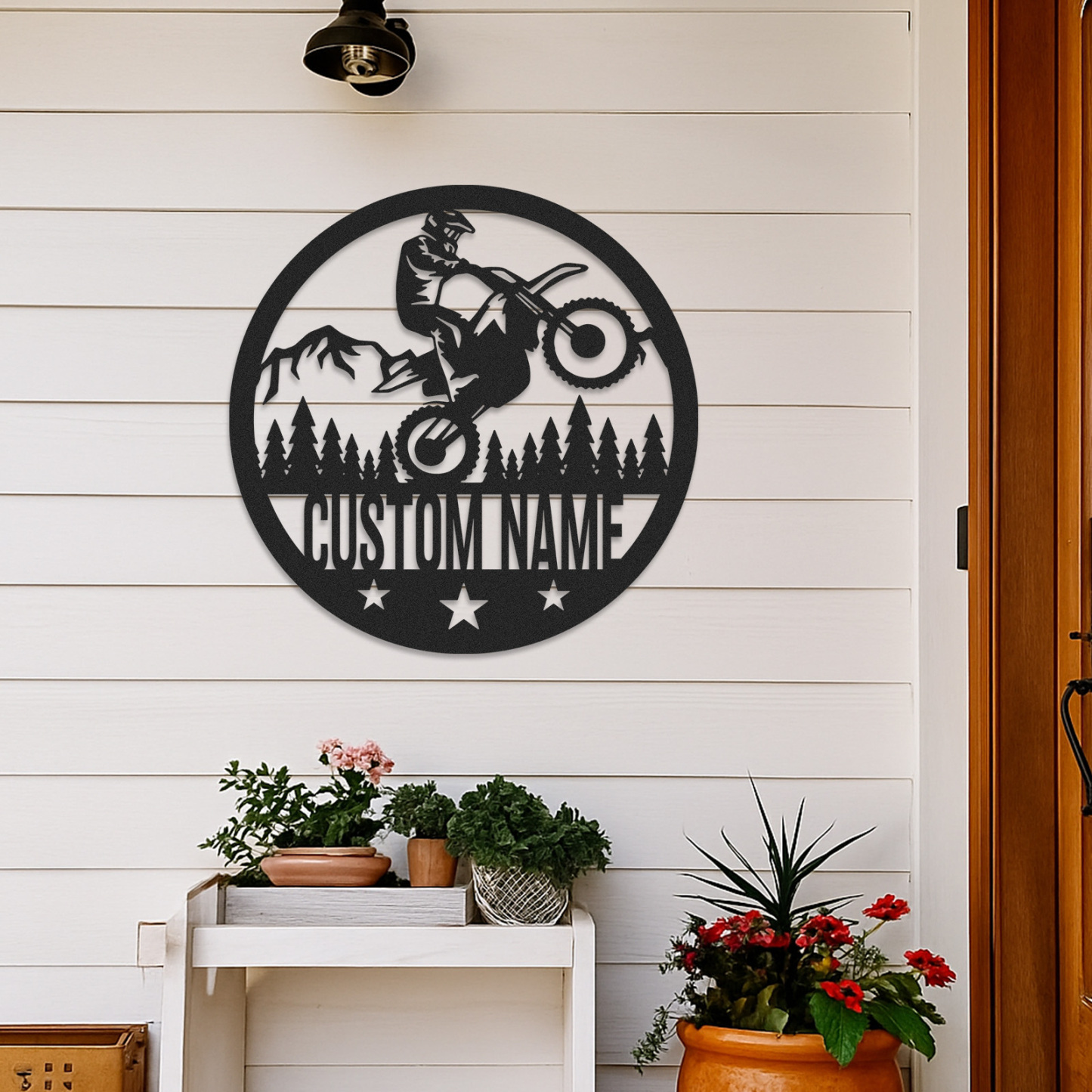 Custom Dirt Bike Forest Metal Sign, Personalized Round Wall Art for Off-Road Rider, Mountain Motorcycle Decor, Garage or Man Cave Gift for Bikers