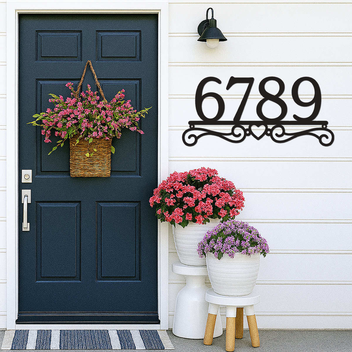 Heart Scroll Metal Address Sign, Custom Powder-Coated House Number Plaque, Personalized Outdoor Metal Address Sign