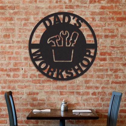 Personalized Dad’s Workshop Metal Sign, Custom Garage Tool Decor, Father’s Day Gift, Rustic Wall Art for His Shed or Tool Area