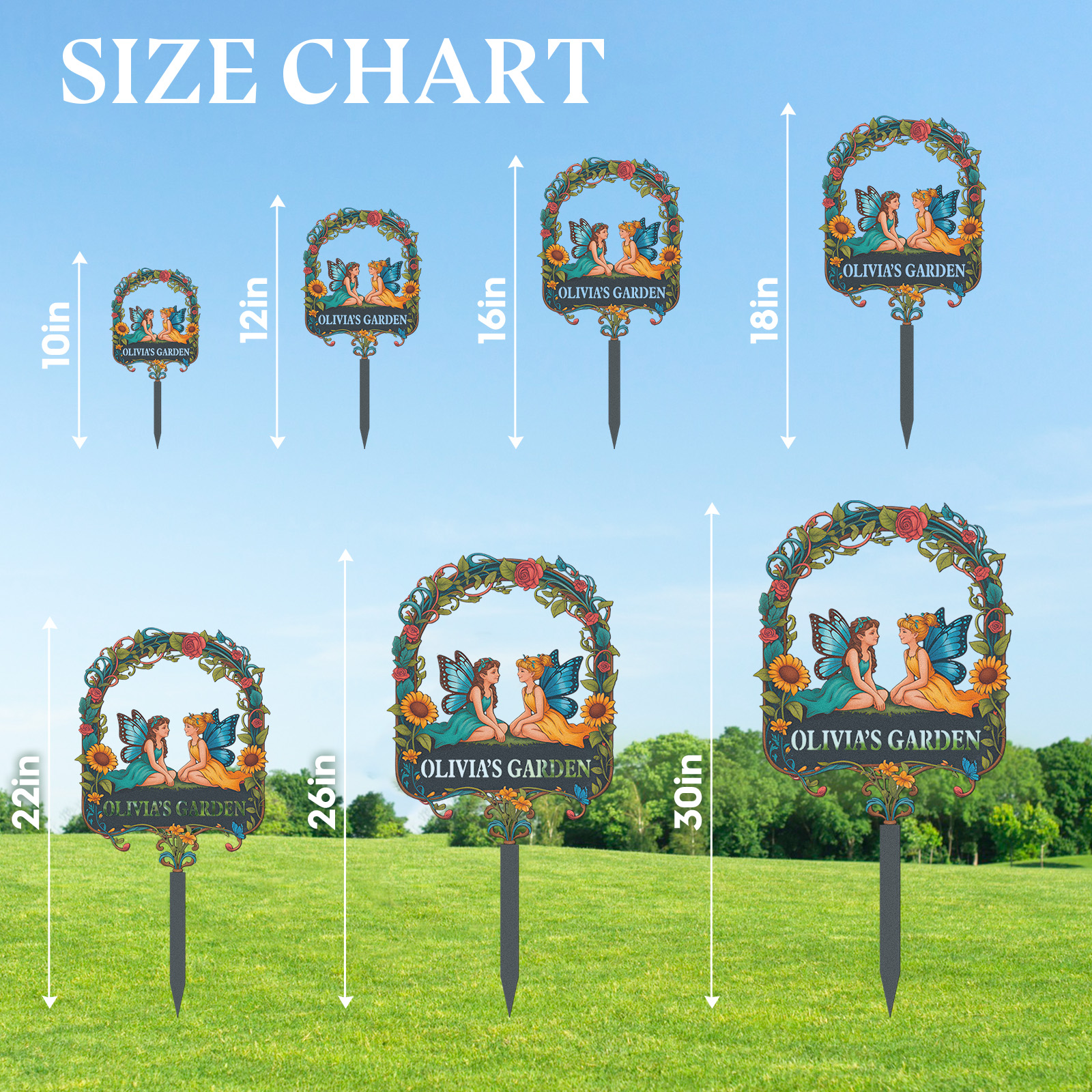 Personalized Fairy Garden Sign for Kids, Custom Metal Garden Stake with Fairies and Flowers, Colorful Garden Name Sign for Girls Yard Decor Outdoor Fairy Garden Gift