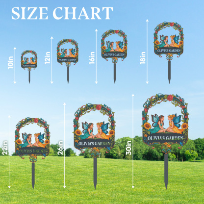 Personalized Fairy Garden Sign for Kids, Custom Metal Garden Stake with Fairies and Flowers, Colorful Garden Name Sign for Girls Yard Decor Outdoor Fairy Garden Gift