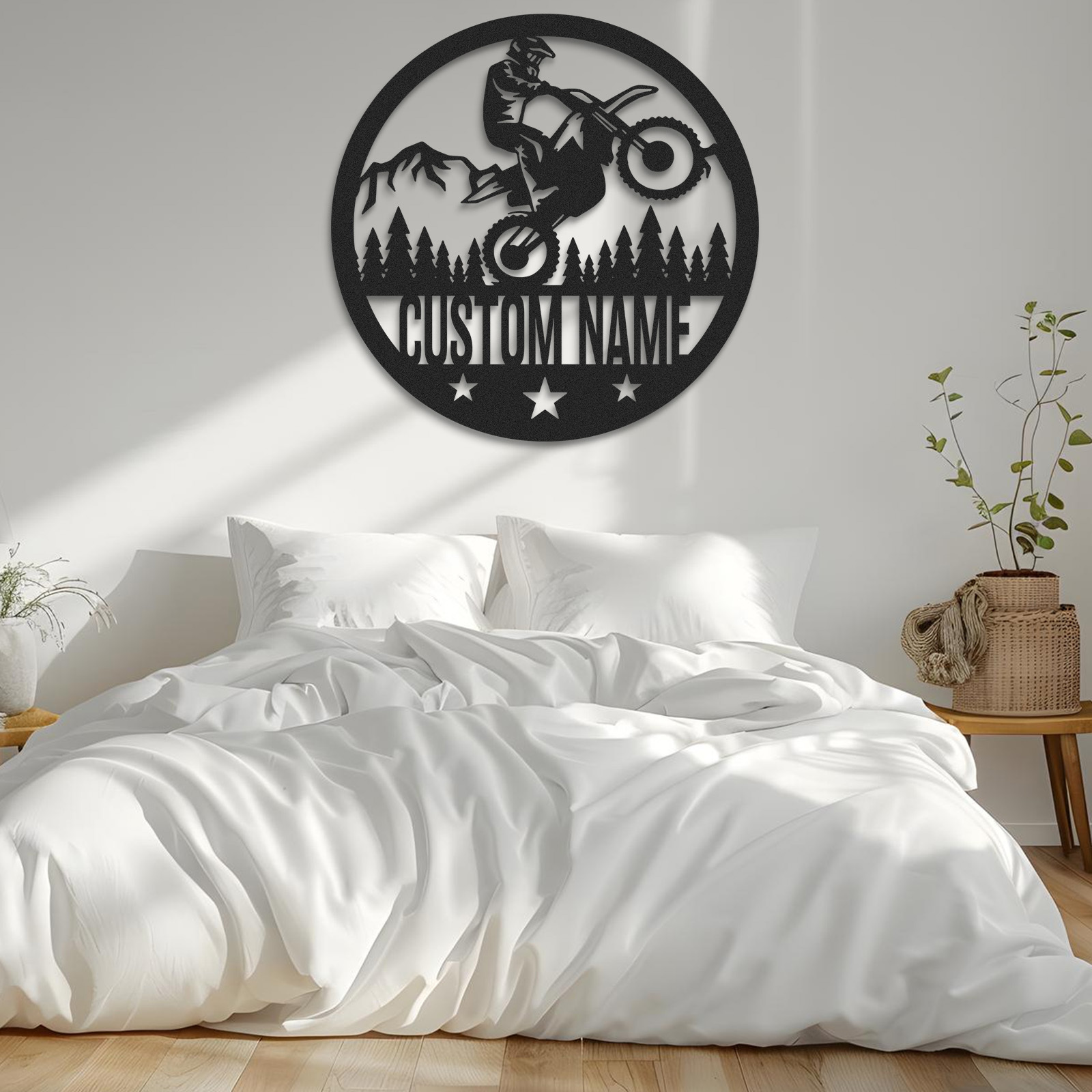 Custom Dirt Bike Forest Metal Sign, Personalized Round Wall Art for Off-Road Rider, Mountain Motorcycle Decor, Garage or Man Cave Gift for Bikers