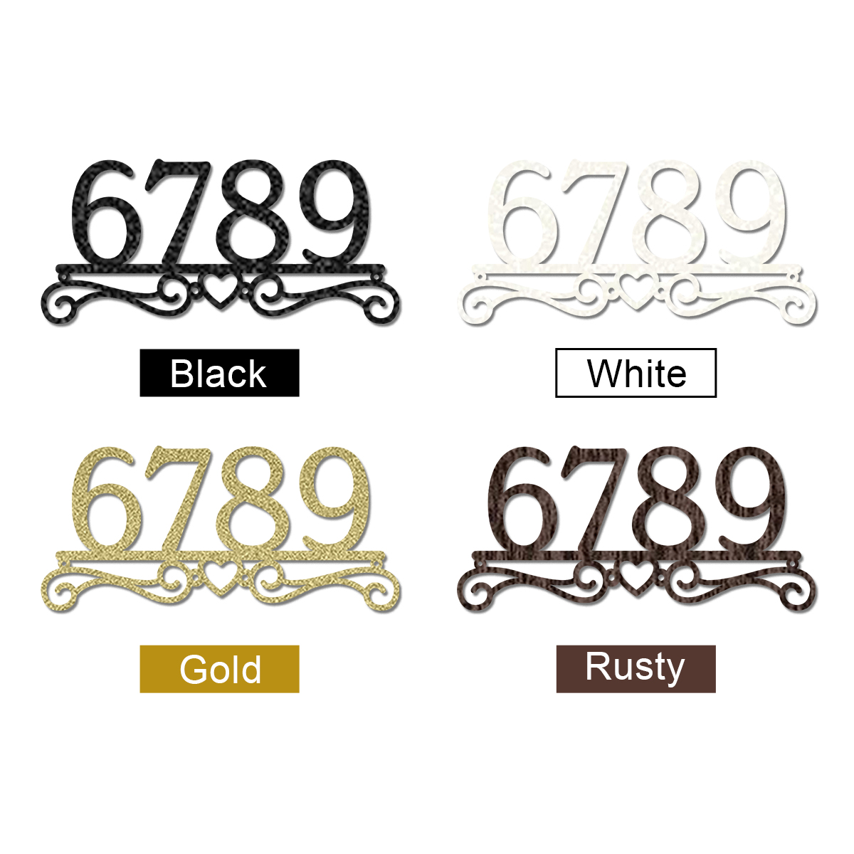 Heart Scroll Metal Address Sign, Custom Powder-Coated House Number Plaque, Personalized Outdoor Metal Address Sign