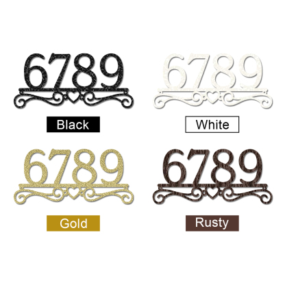 Heart Scroll Metal Address Sign, Custom Powder-Coated House Number Plaque, Personalized Outdoor Metal Address Sign