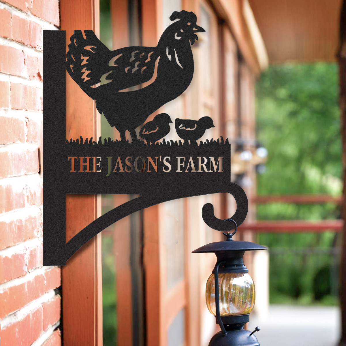 Custom Chicken Family Plant Hanger, Personalized Metal Wall Hook Sign with Hen and Chicks, Rustic Farmhouse Decor for Garden or Chicken Coop