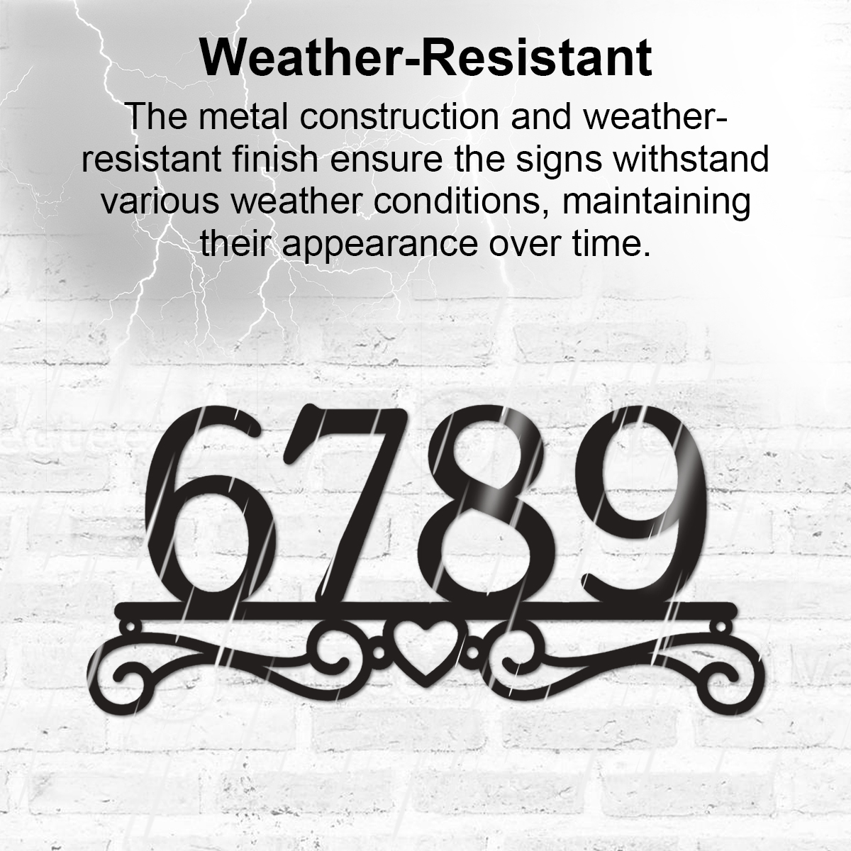 Heart Scroll Metal Address Sign, Custom Powder-Coated House Number Plaque, Personalized Outdoor Metal Address Sign