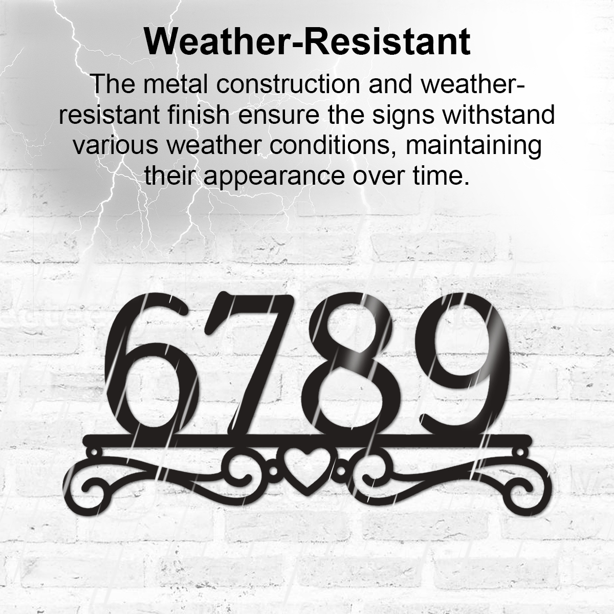 Heart Scroll Metal Address Sign, Custom Powder-Coated House Number Plaque, Personalized Outdoor Metal Address Sign