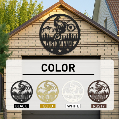 Custom Dirt Bike Forest Metal Sign, Personalized Round Wall Art for Off-Road Rider, Mountain Motorcycle Decor, Garage or Man Cave Gift for Bikers