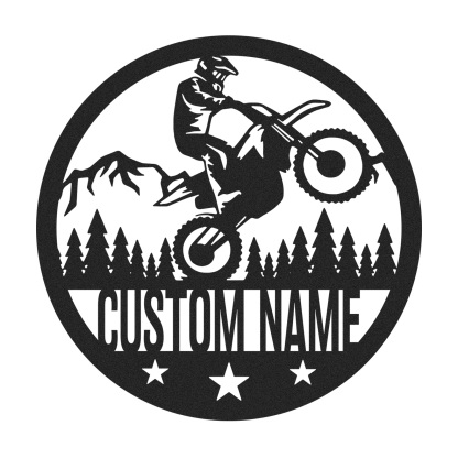 Custom Dirt Bike Forest Metal Sign, Personalized Round Wall Art for Off-Road Rider, Mountain Motorcycle Decor, Garage or Man Cave Gift for Bikers